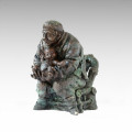 Estatua del este Vida del pueblo Abuelo-Nietos Escultura de bronce Tple-050